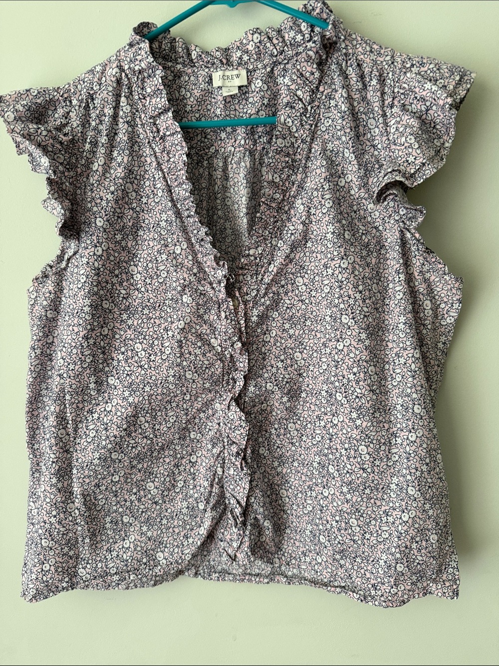 J. Crew Pink Floral Ruffle Blouse